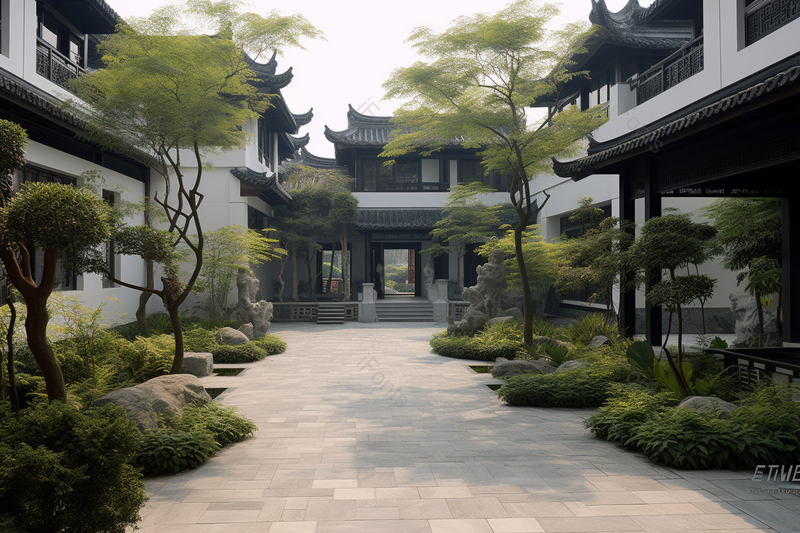 新中式别墅样板间中庭庭院建设绿植设计,高清,摄影图,摄影图片,图片大全,摄影图免费下载